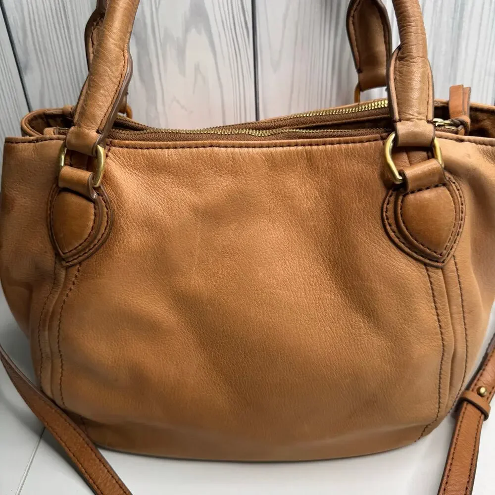J Crew Peyton Brown Satchel Purse Bag Brown Soft Leather Tassels (READ)